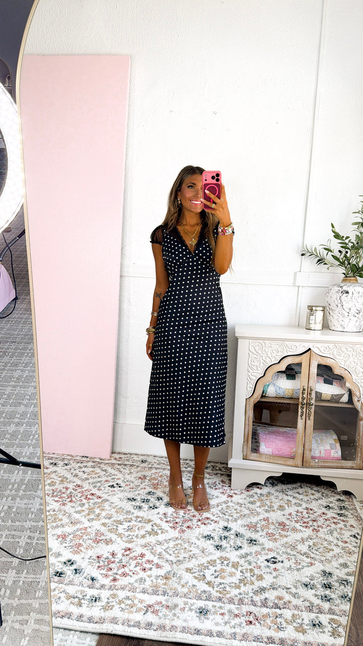 Simple In Dots Dress, Black/Ivory