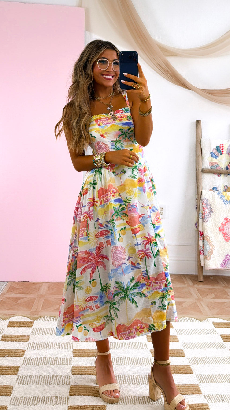Coastal Vibes Midi Dress, Cream Small