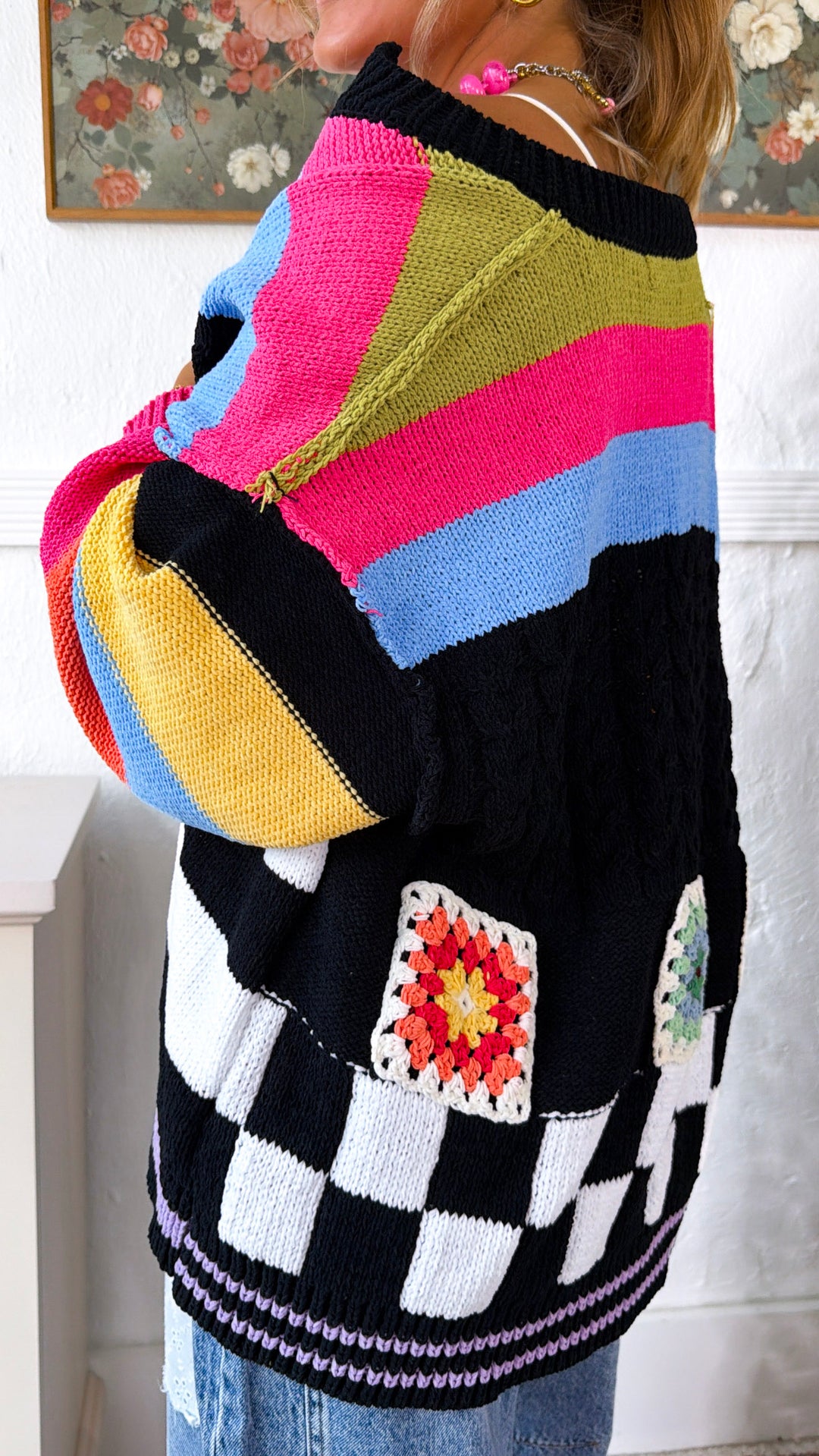 Sophie Color block Cardigan, Jet Black Multi
