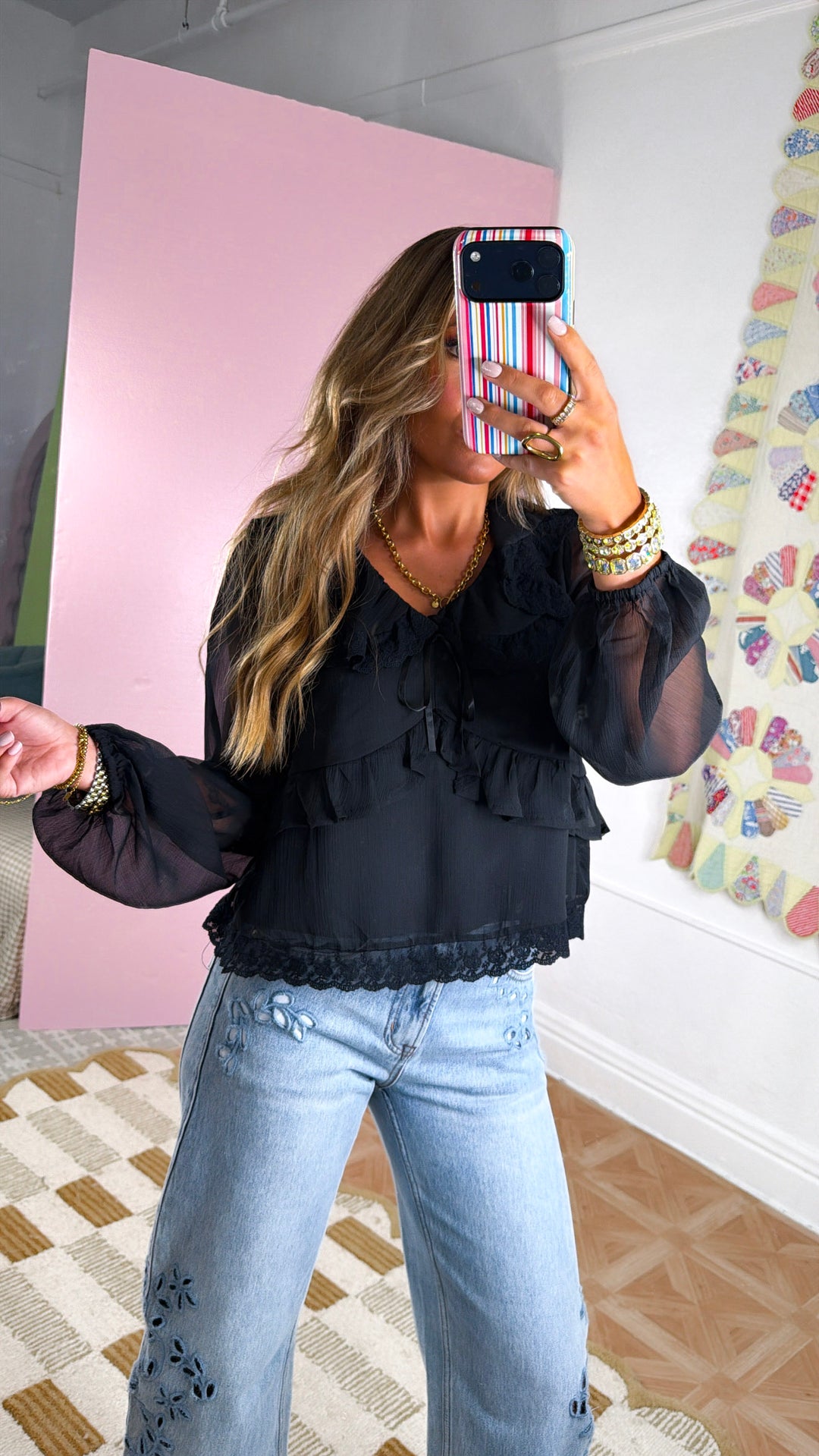 Audrey Collarded Blouse, Black