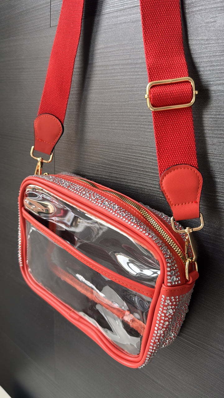 Rhinestone Stadium Crossbody Bag, Orange