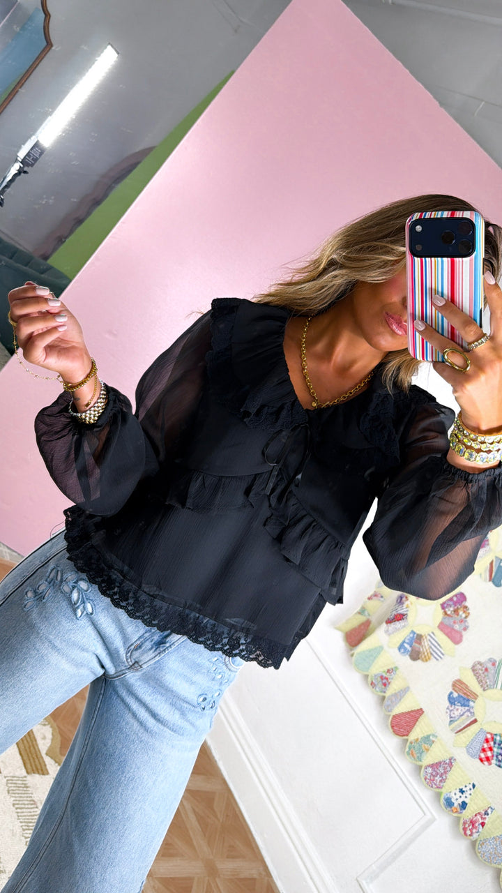 Audrey Collarded Blouse, Black