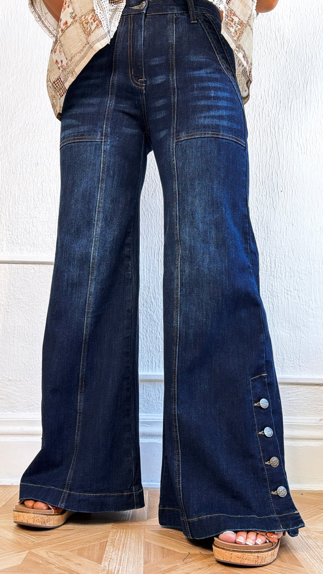 Kai Wide Leg Slit Denim, Dark