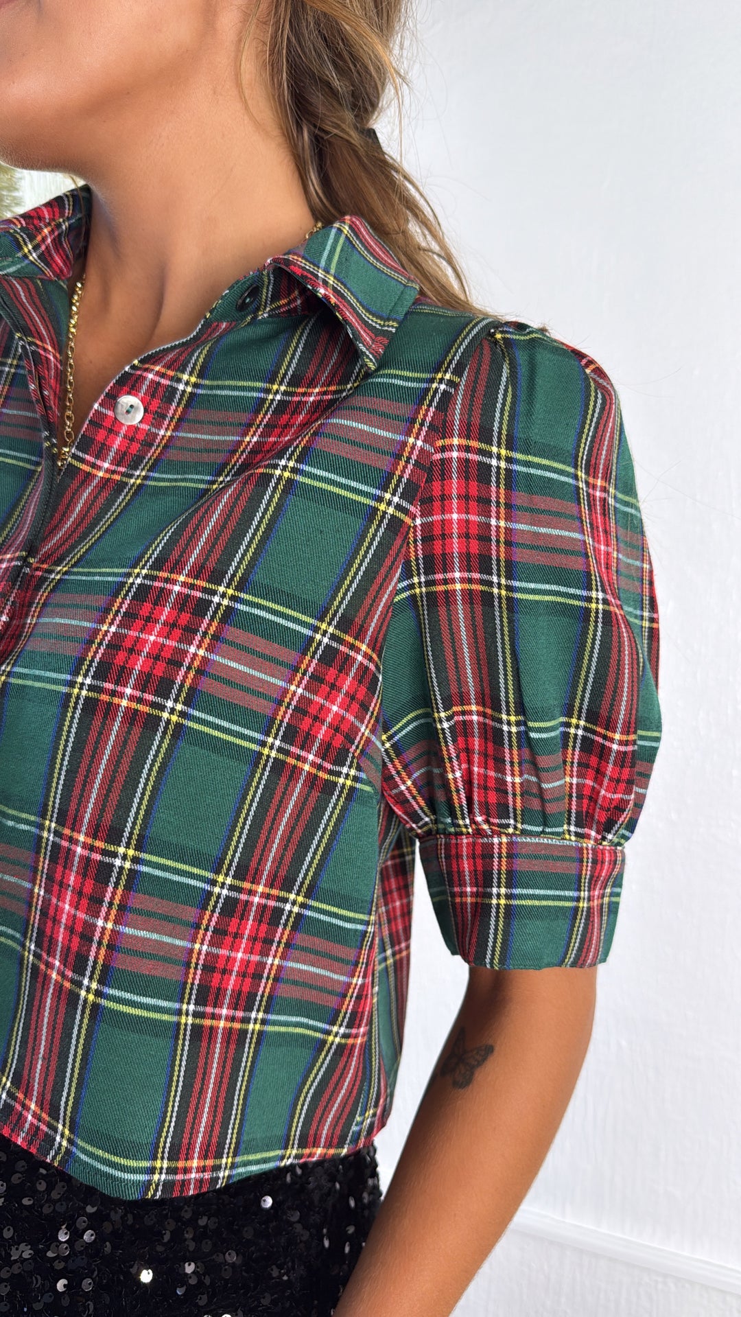 Mistletoe Plaid Top, Green
