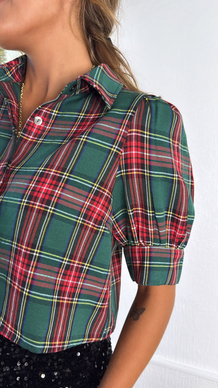 Mistletoe Plaid Top, Green