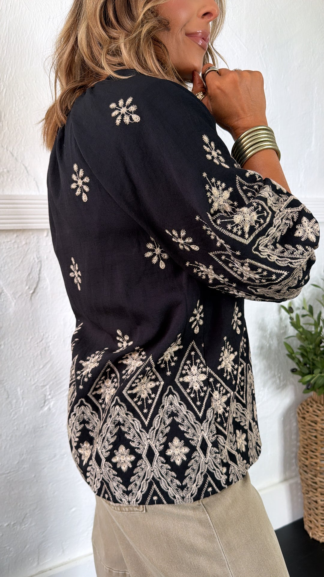 Birdie Embroidered Blouse, Black