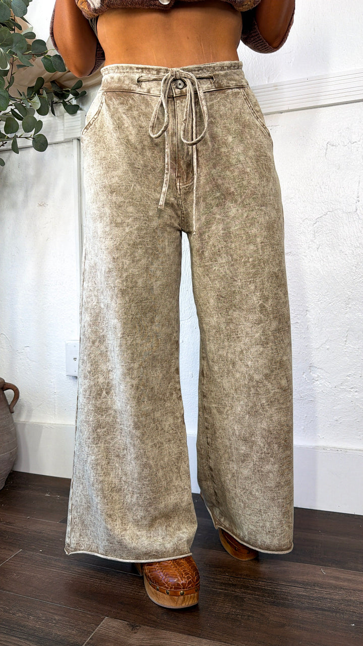 Relaxed Drawstring Pants, Dusty Choco