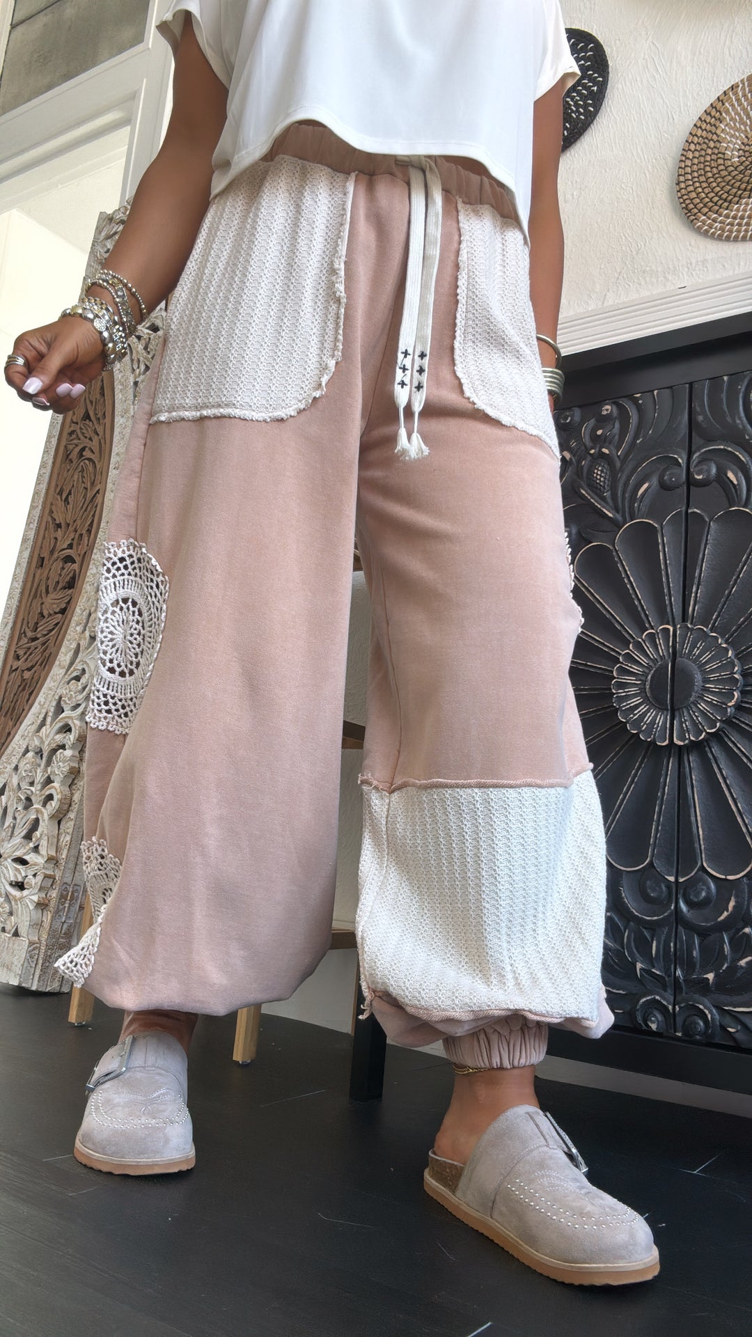 Fall In Love Lace Detailed Jogger, Camel