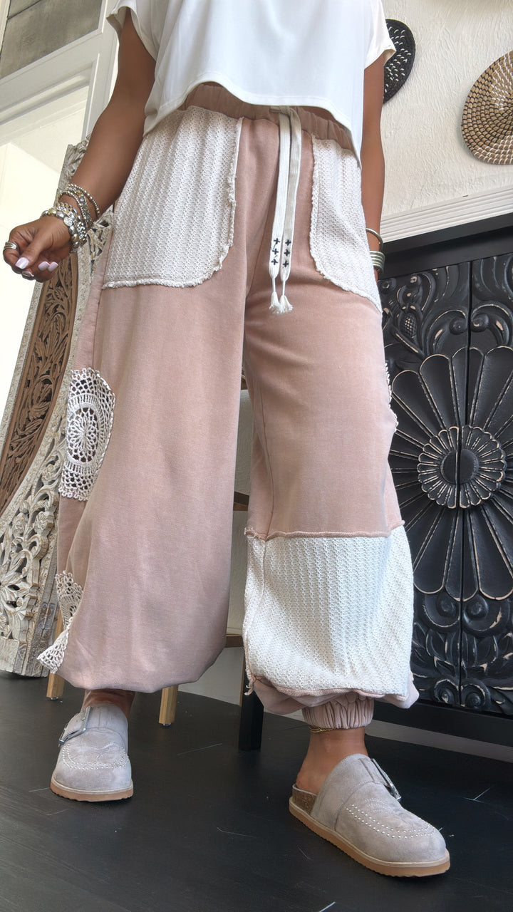 Fall In Love Lace Detailed Jogger, Camel