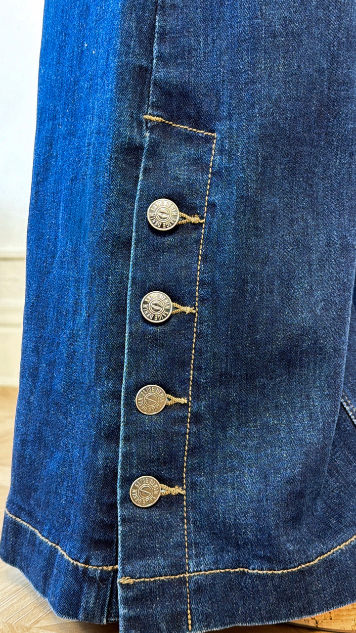 Kai Wide Leg Slit Denim, Dark