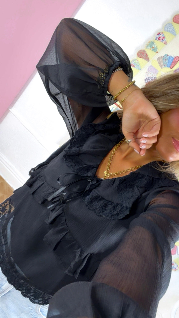 Audrey Collarded Blouse, Black