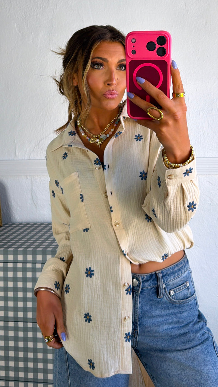 Floral Days Button Up, Natural Multi