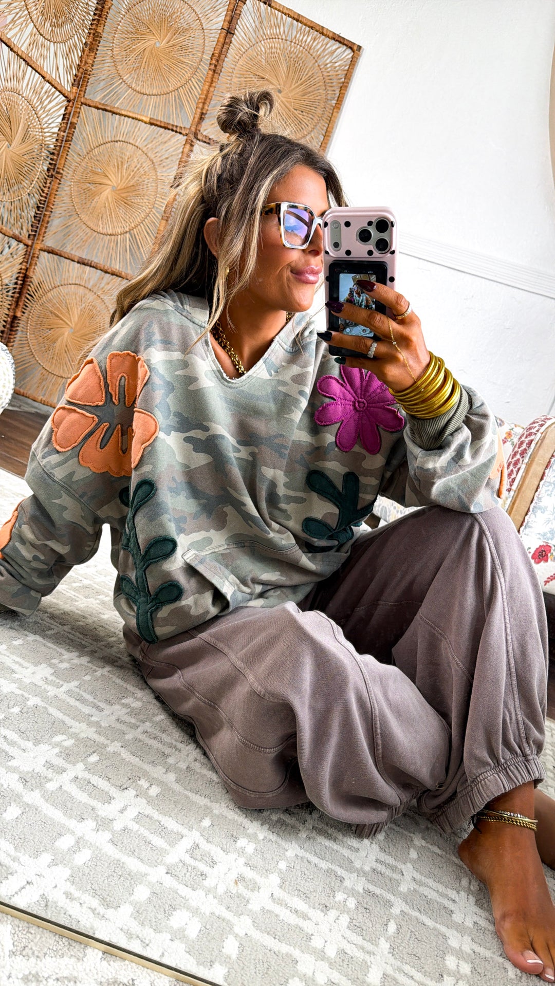 Artistic Bloom Camo Hoodie, Vintage Camo