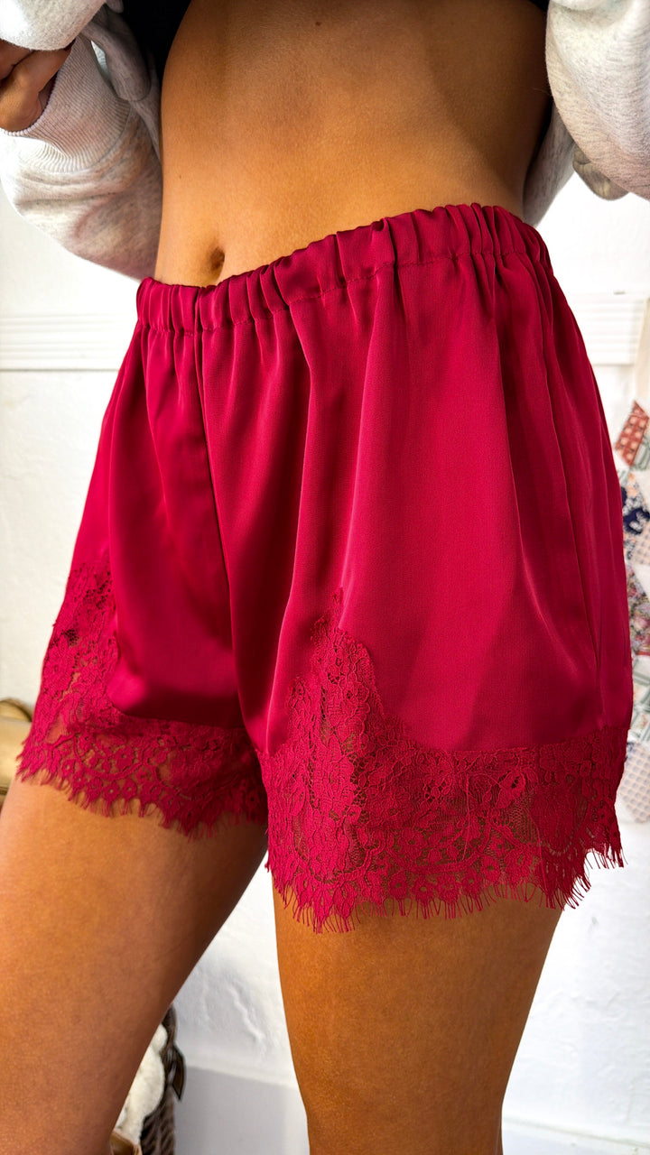 Lace Dreams Shorts, Maroon