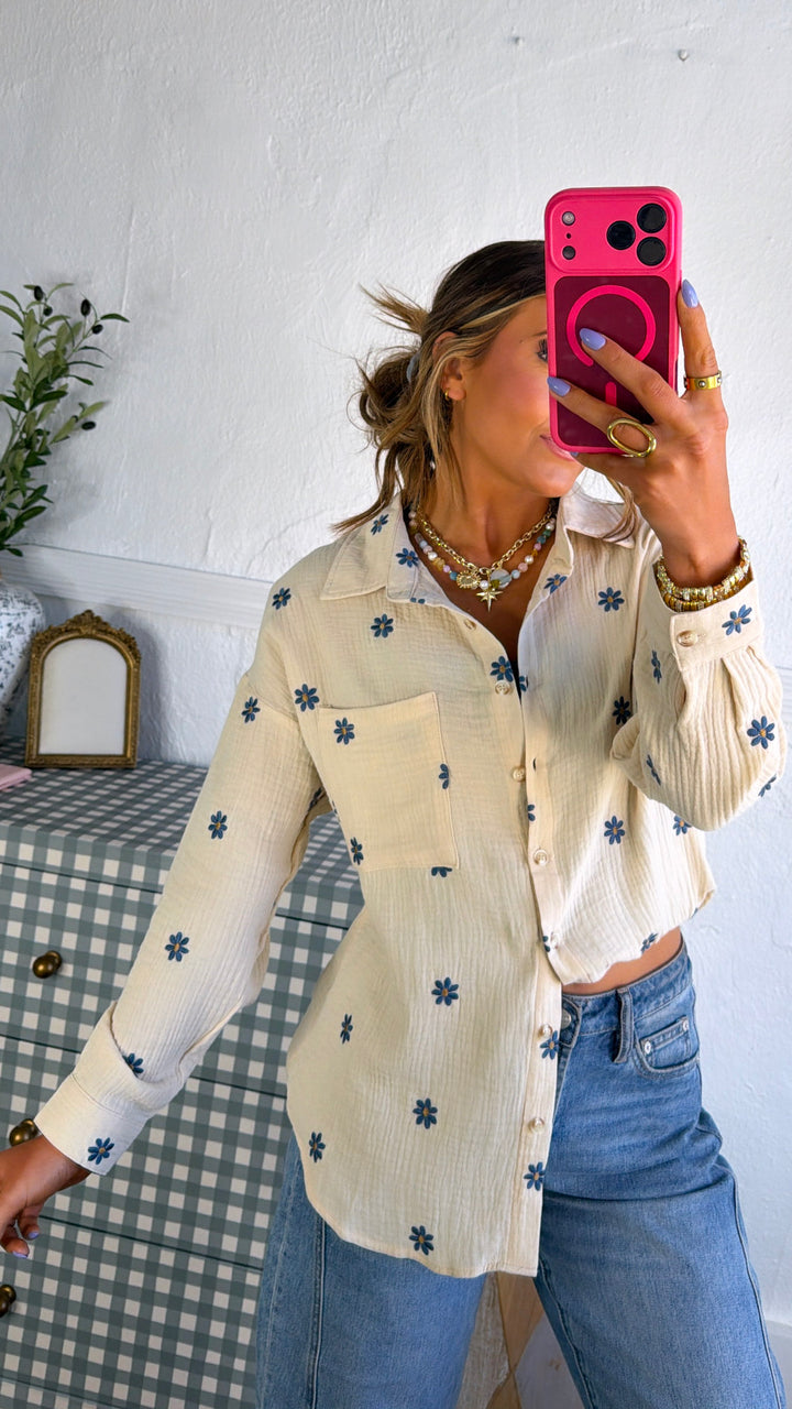Floral Days Button Up, Natural Multi