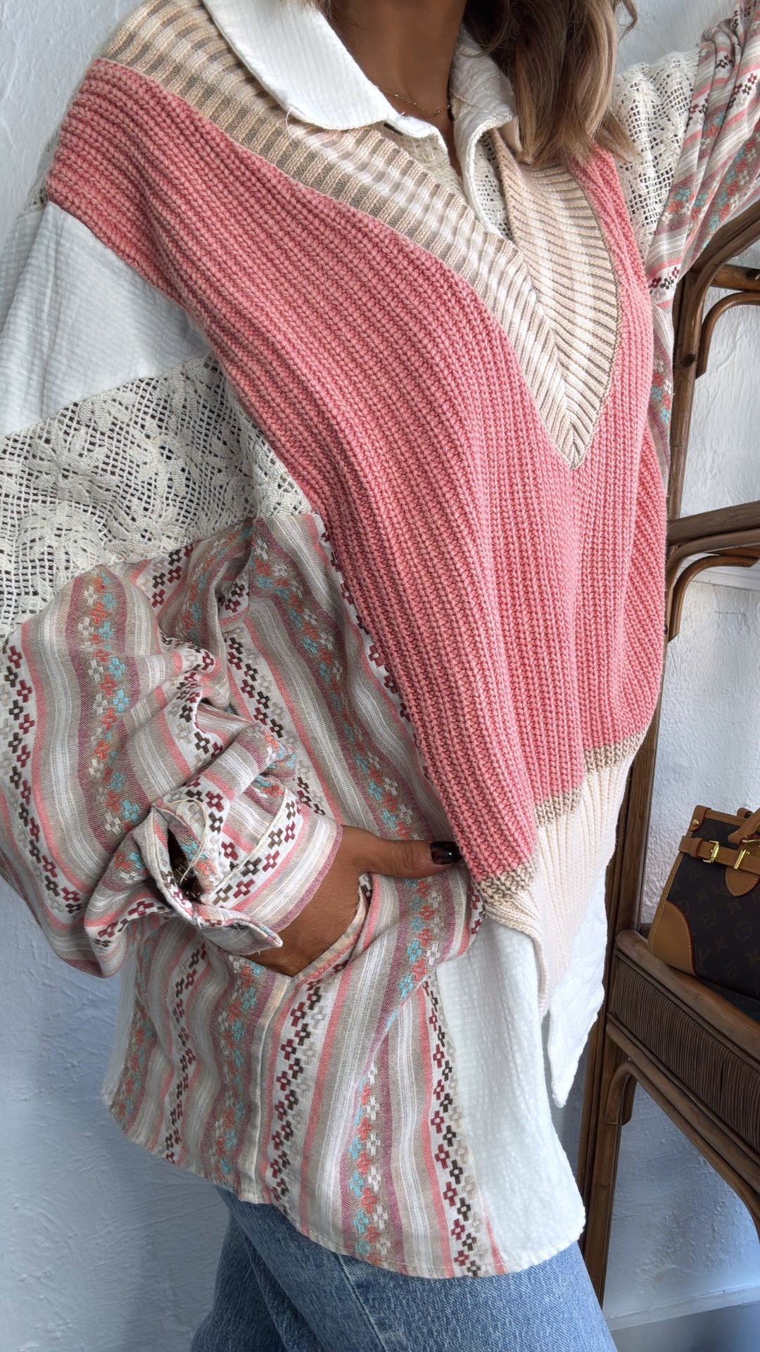 Willa Layered Vest Top, Taupe/Pink