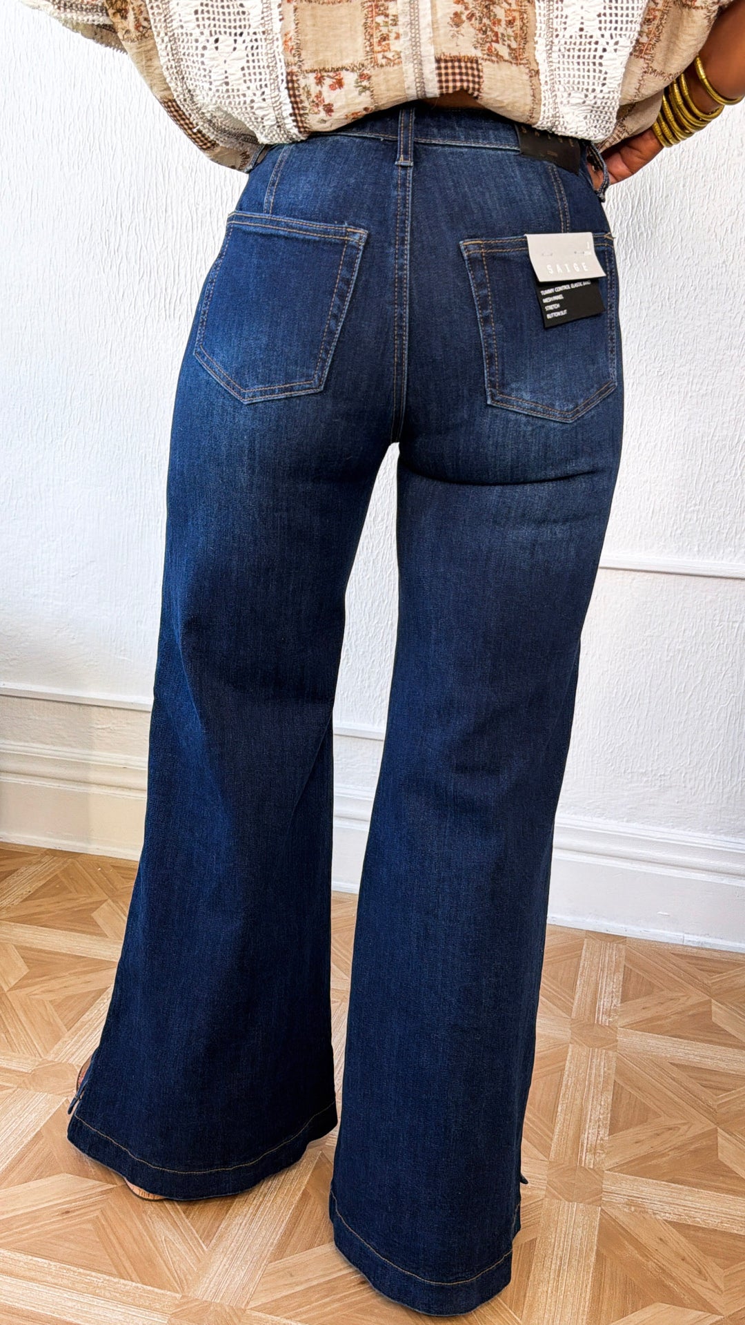 Kai Wide Leg Slit Denim, Dark