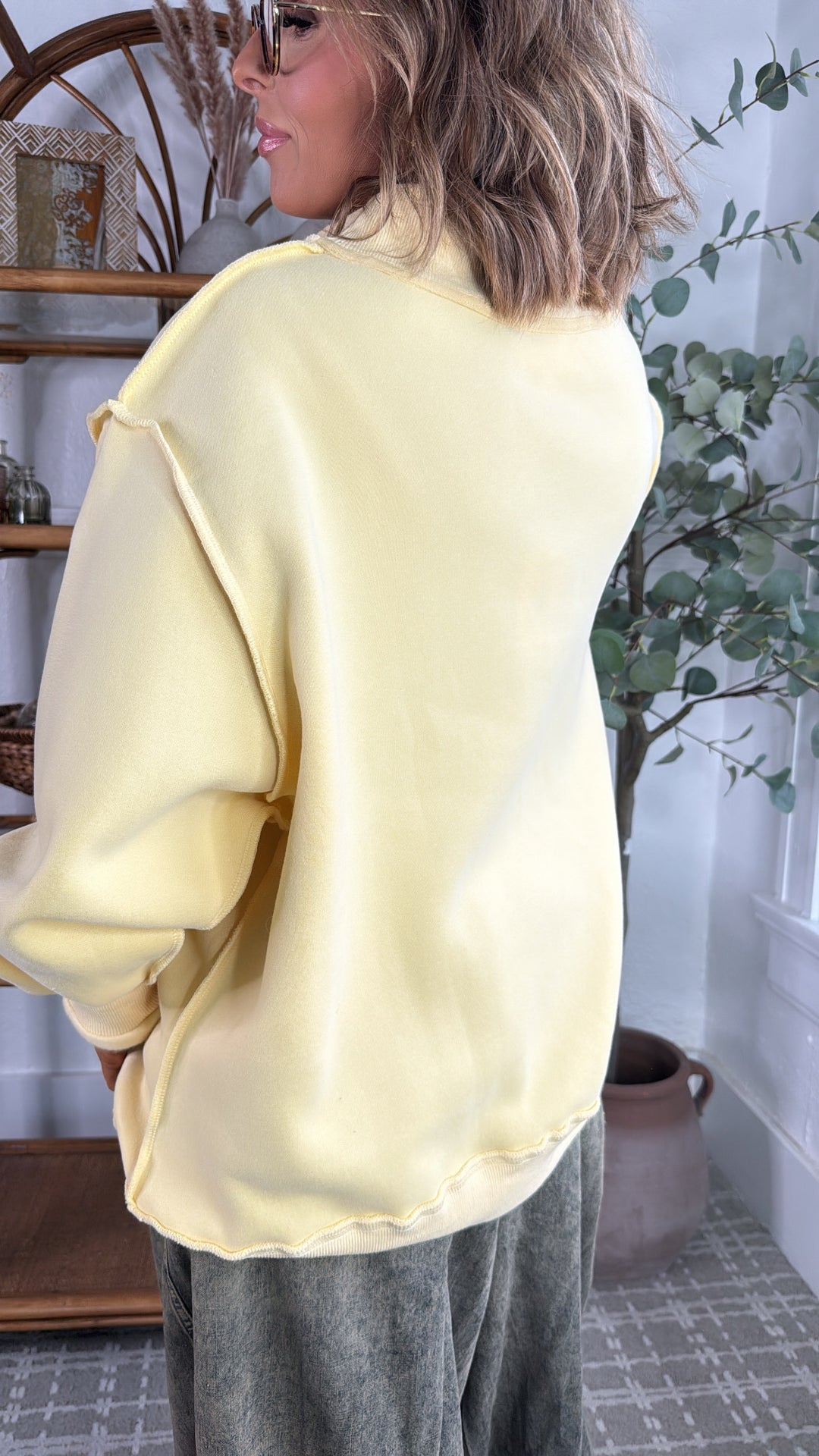 Mother Embroidered Mock Neck, Butter Yellow