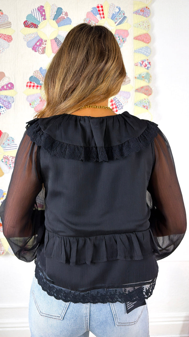 Audrey Collarded Blouse, Black