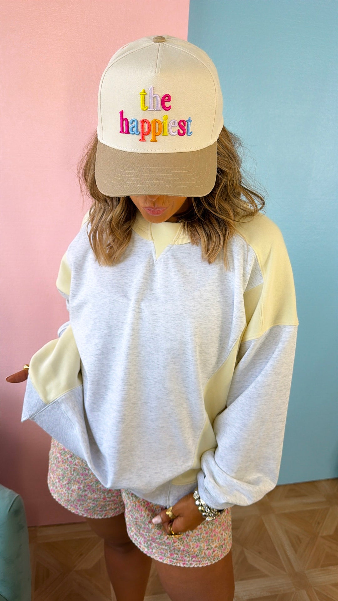 Sunny Street Crewneck, Soft Yellow & Grey