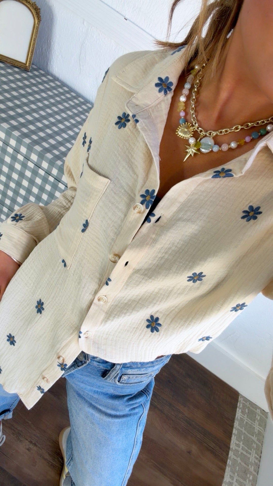 Floral Days Button Up, Natural Multi