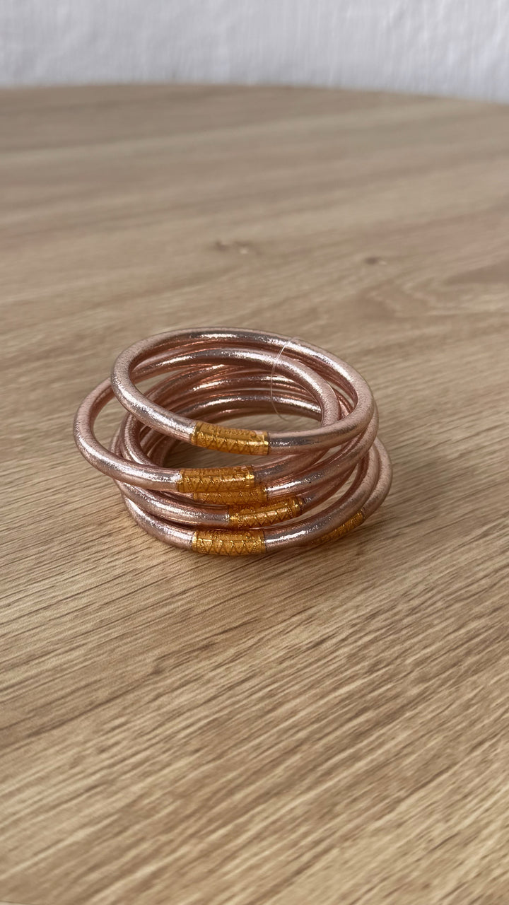 BuDhaGirl: Rose Gold All Weather Bangle (Set of 6)- Serenity Prayer