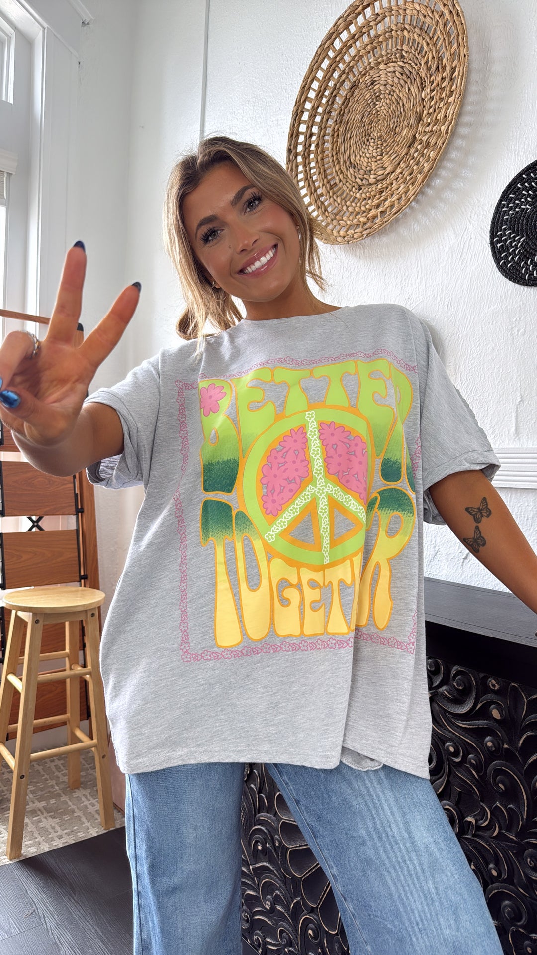 Peace & Better Together Graphic Tee, Light Grey