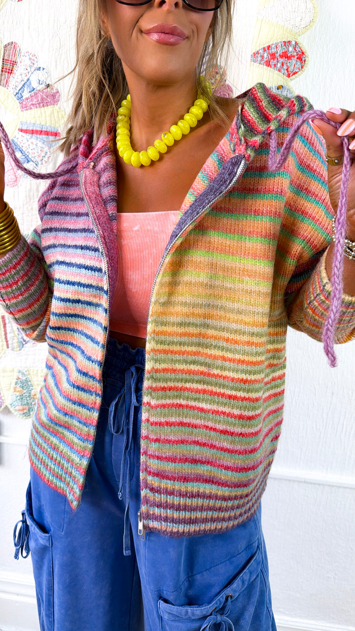 All I Ask Stripe Sweater, Sky/Purple