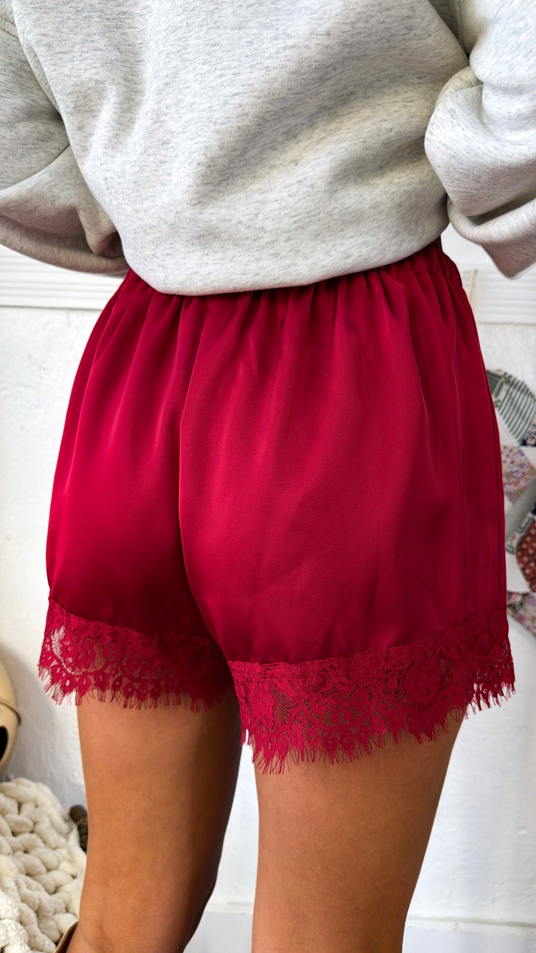 Lace Dreams Shorts, Maroon