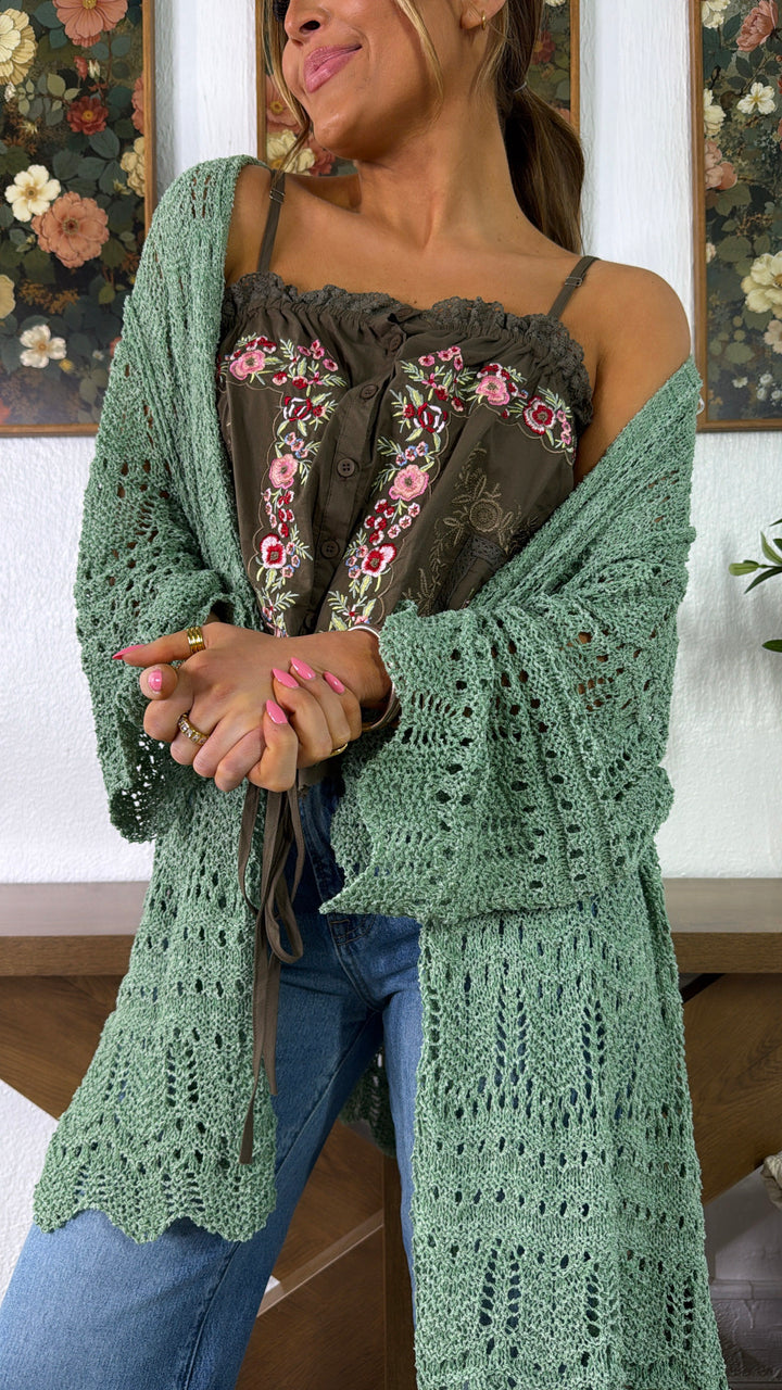 Sunwoven Knit Cardigan, Grass Green