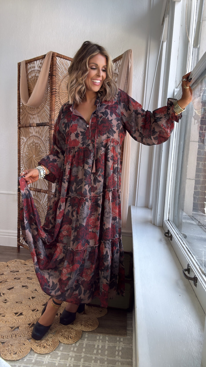 The Doris Bloom Midi Dress, Sand