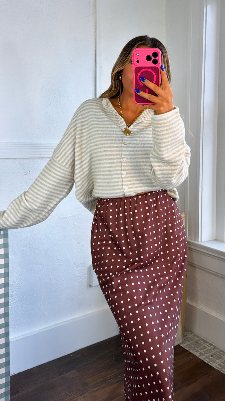 Piper Stripe Cardigan, Cream/Taupe