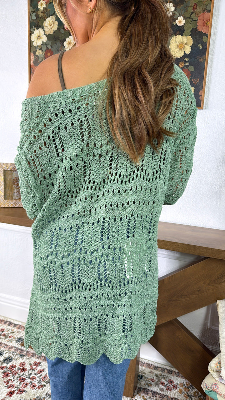 Sunwoven Knit Cardigan, Grass Green