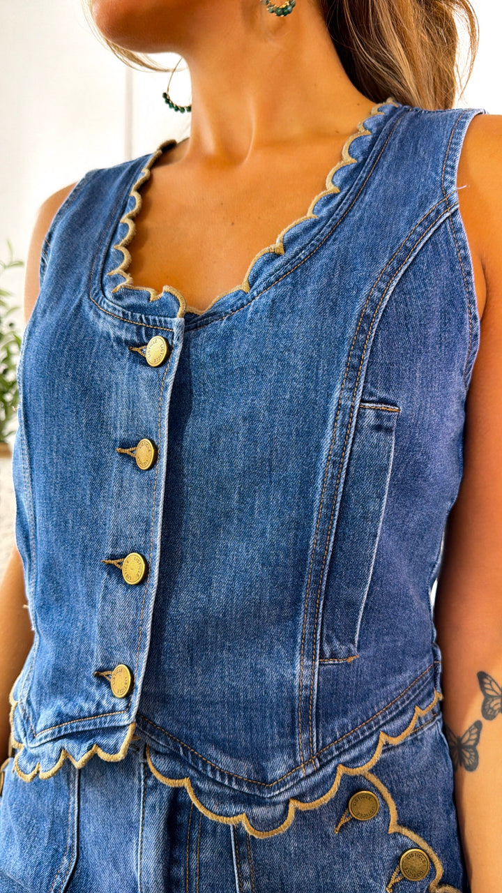 Denim Scalloped Top, Drift Blue