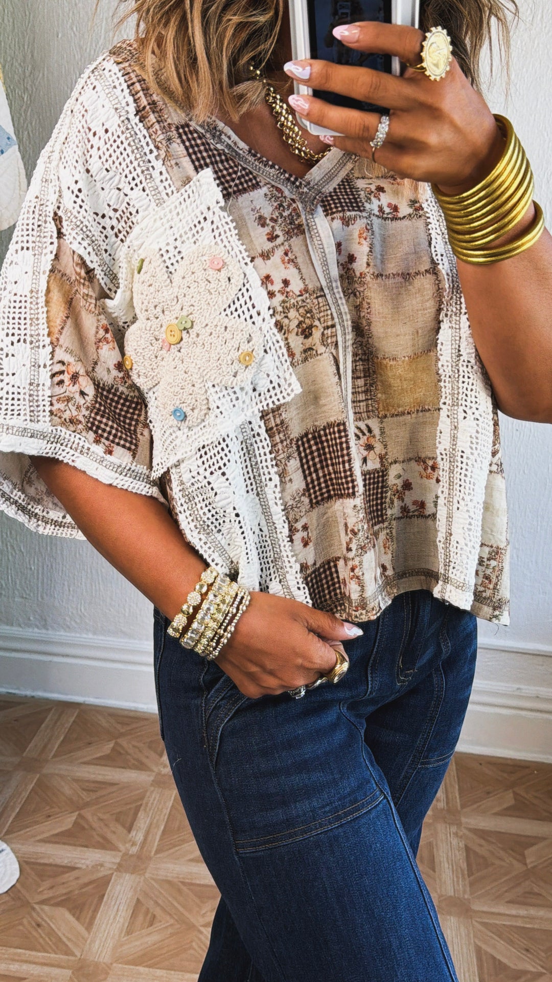 Annibelle Paisley Pocket Tee, Ivory/Beige Multi