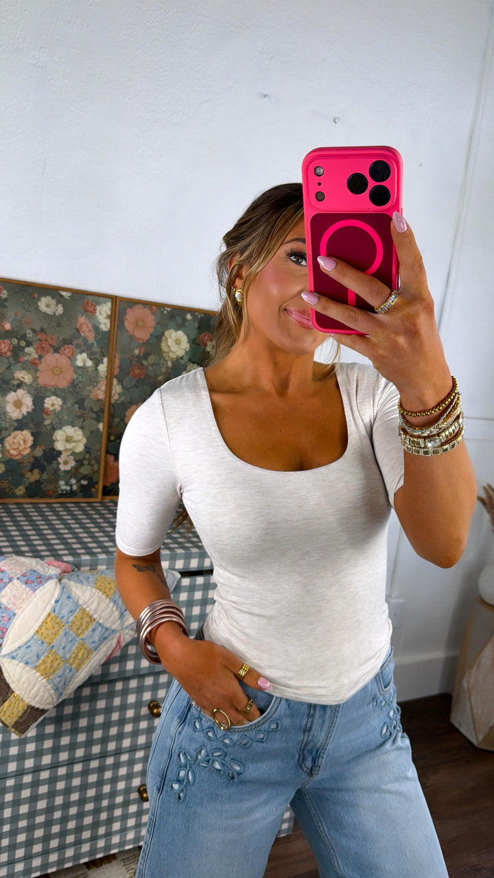 Double Layered 3/4th Sleeve Tee, Oatmeal