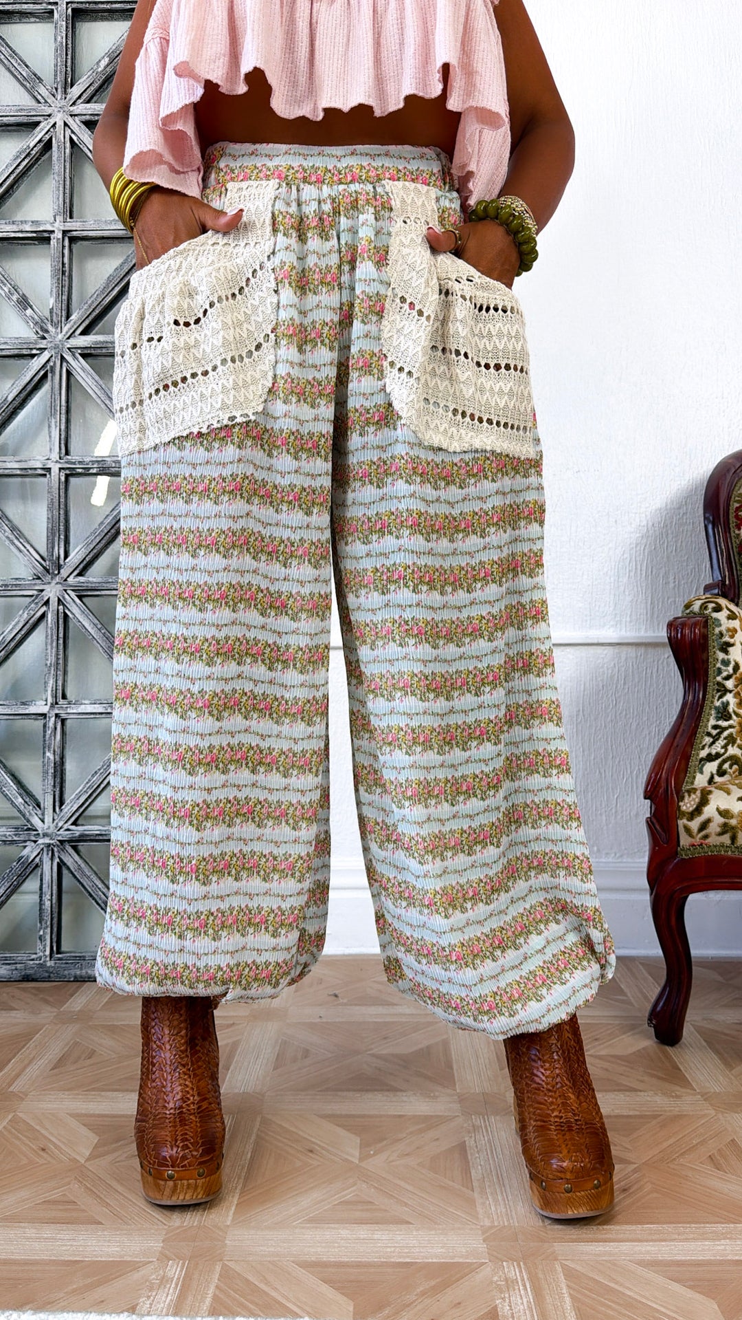 Trail Bloom Jogger Pants, Mint Multi