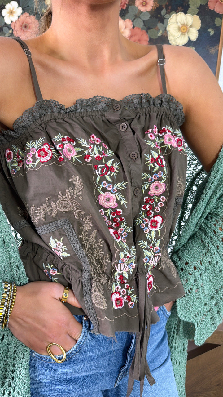 Floral Meadow Tank Top, Cacao