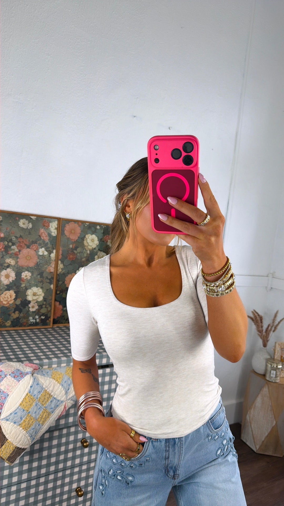 Double Layered 3/4th Sleeve Tee, Oatmeal