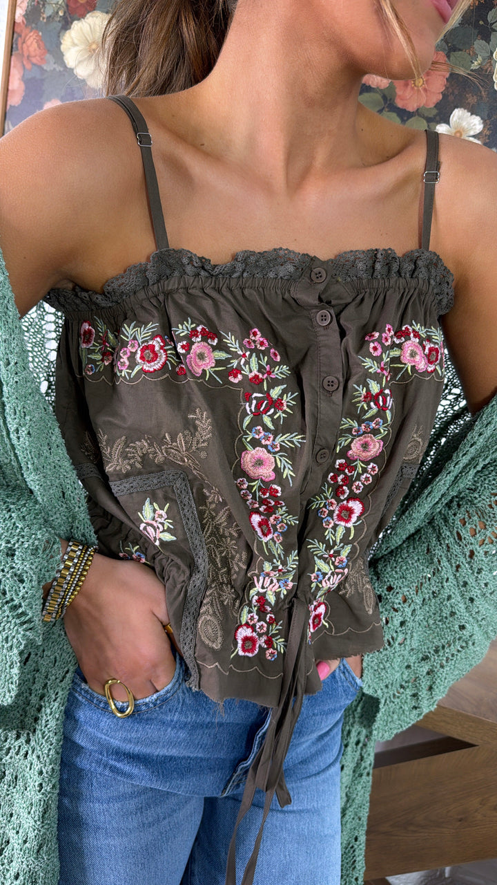 Floral Meadow Tank Top, Cacao