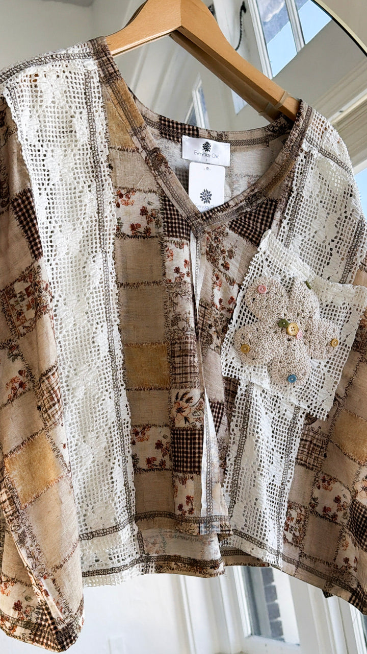 Annibelle Paisley Pocket Tee, Ivory/Beige Multi