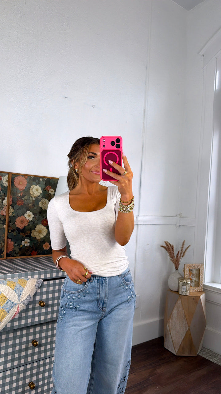 Double Layered 3/4th Sleeve Tee, Oatmeal