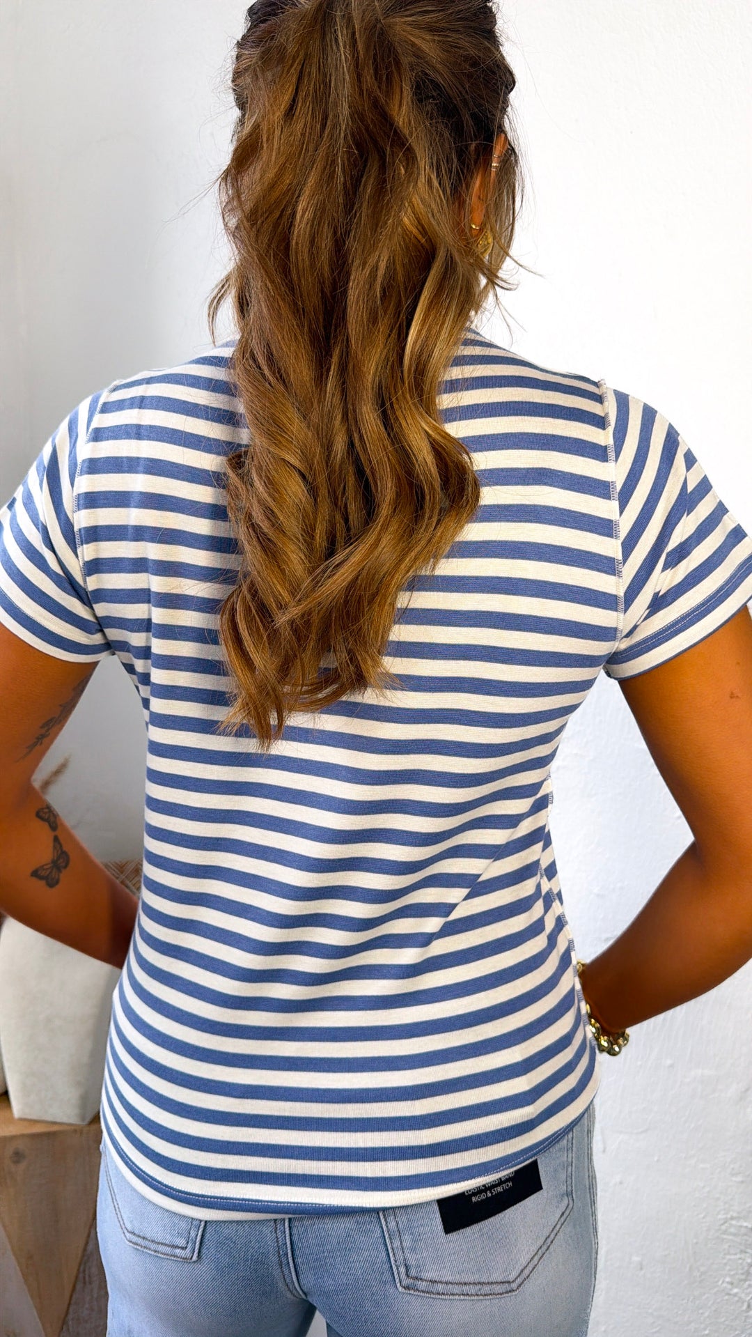 Sweet Stripe Basic Tee, Deep Blue/ Cream