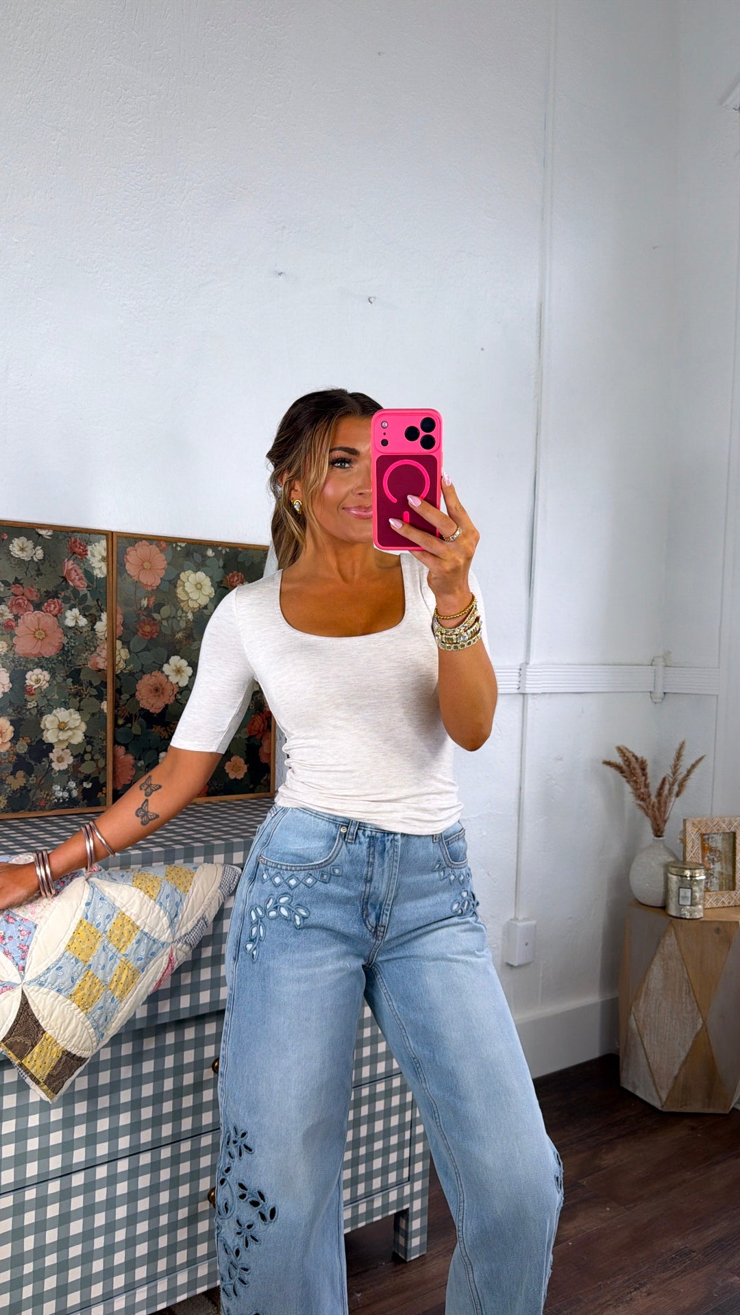 Double Layered 3/4th Sleeve Tee, Oatmeal