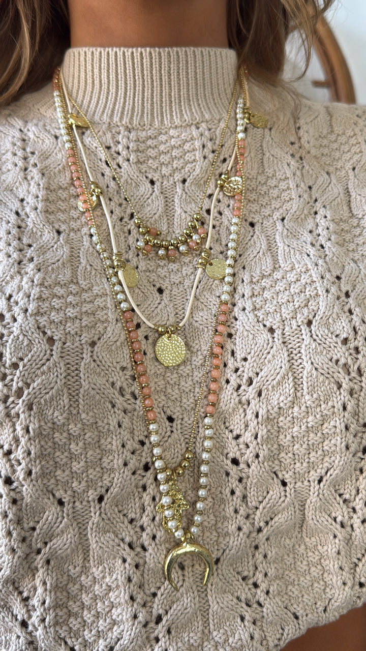 Poem Song Necklace, Coral/Pearl