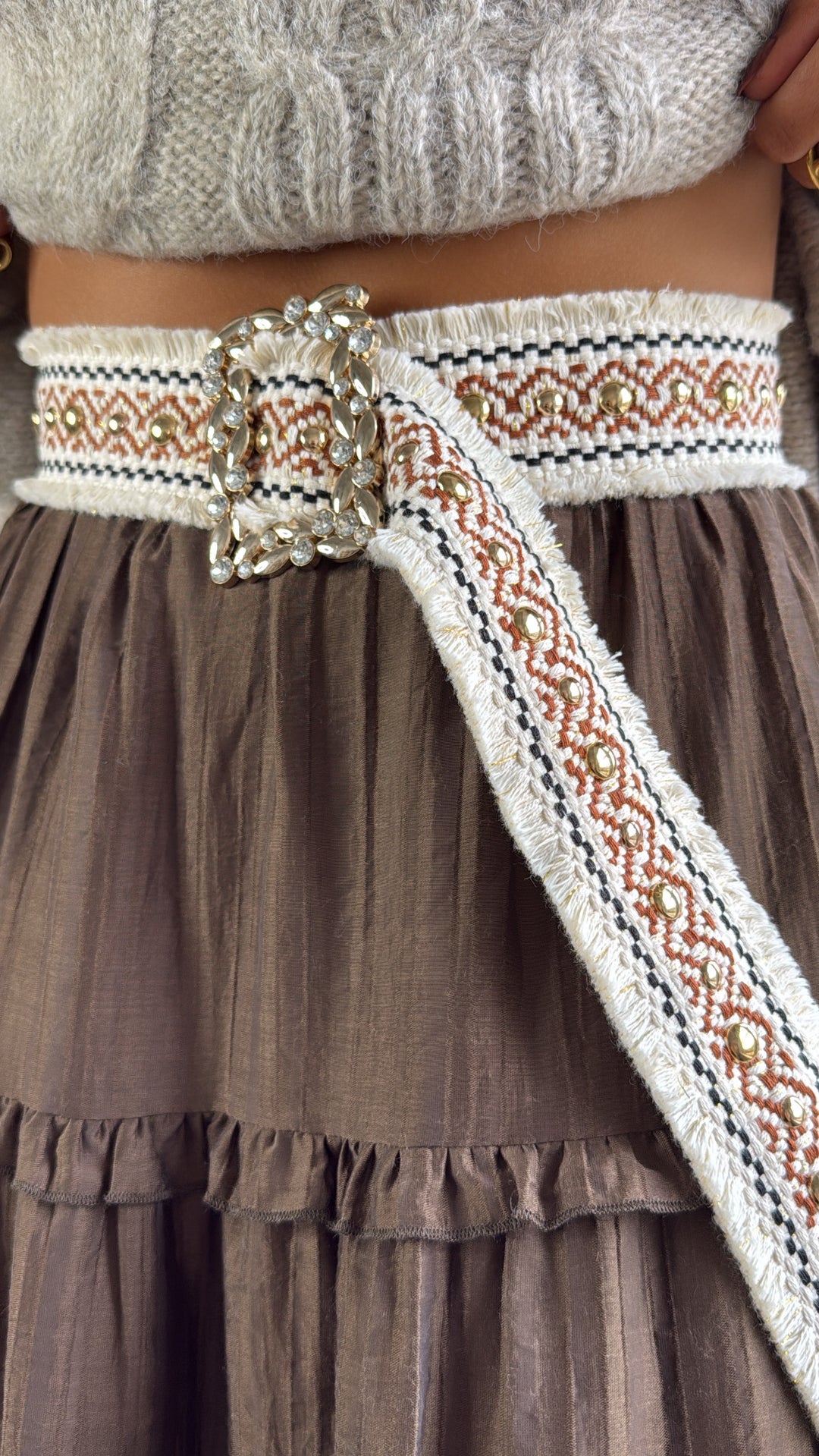 Coppertone Studded Belt, Ivory Mocha