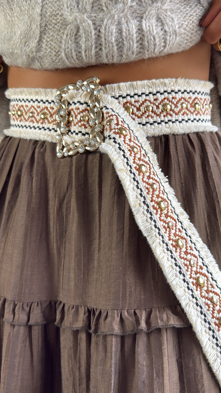 Coppertone Studded Belt, Ivory Mocha