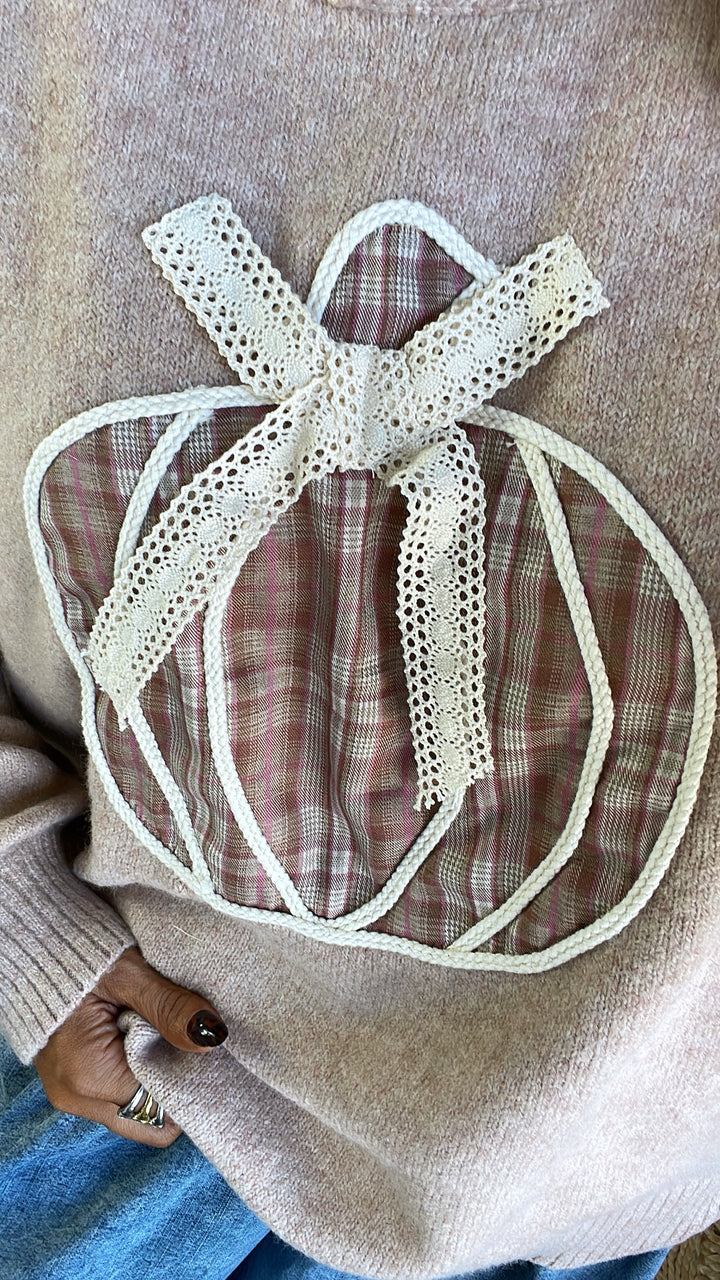 Plaid Pumpkin Cutie Sweater, Oatmeal