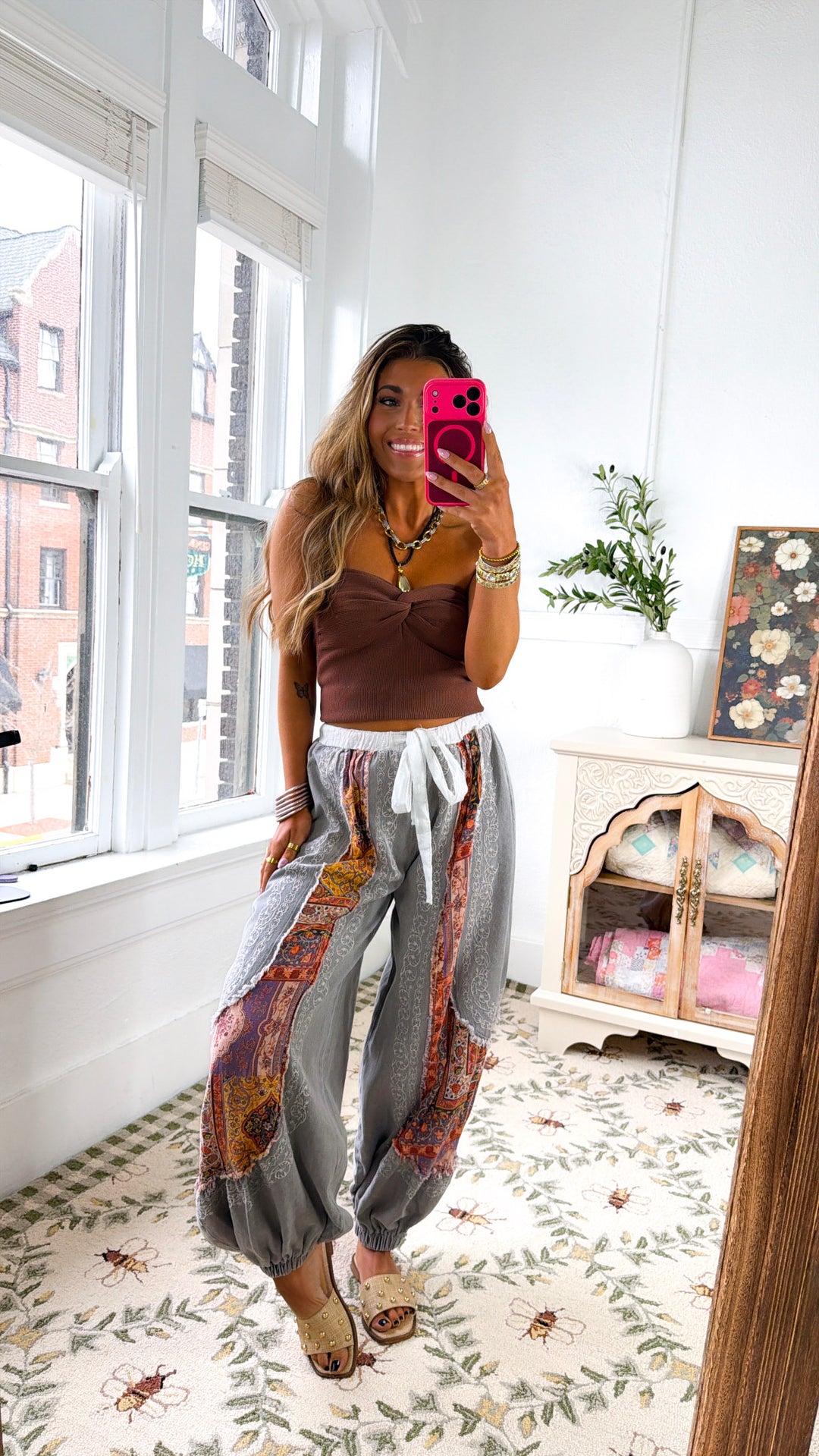 Solara Embroidered Jogger, Pale Charcoal