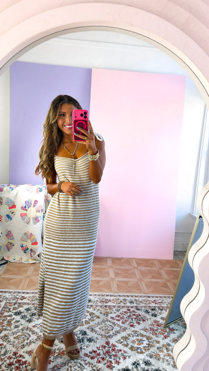Picture Perfect Midi Dress, Taupe/ White